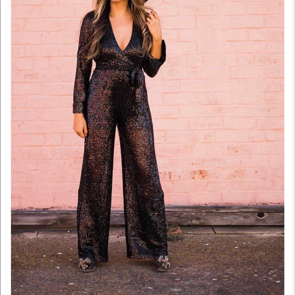 Black sequin pantsuit